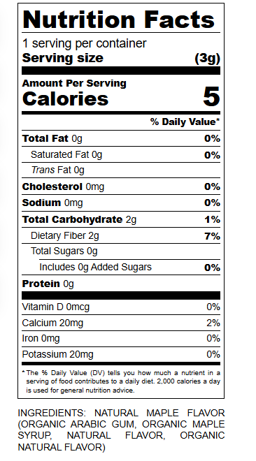 Nutritional facts for Organic Natural Maple Flavor