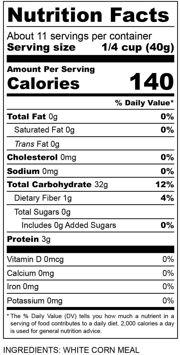 nutritional facts for Polar white corn meal