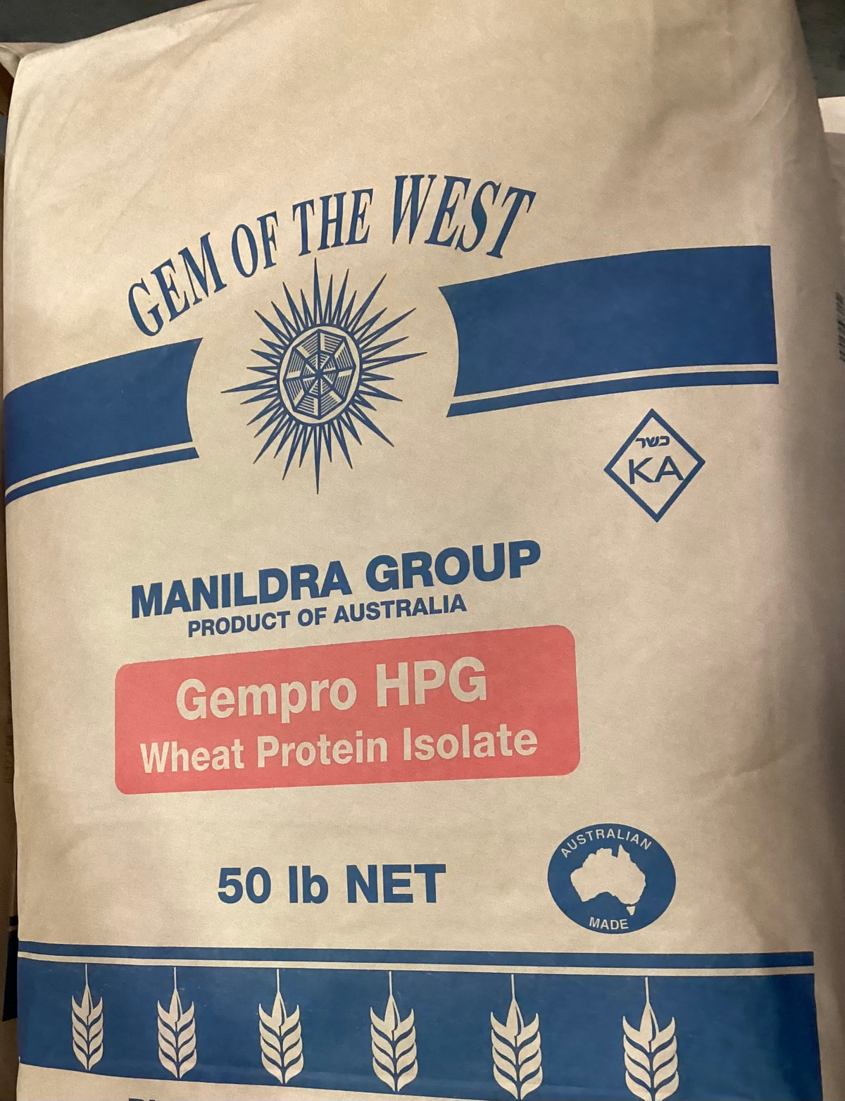 Bag of wheat protein isolate, gem of the west, Gempro HPG, 50 pound net