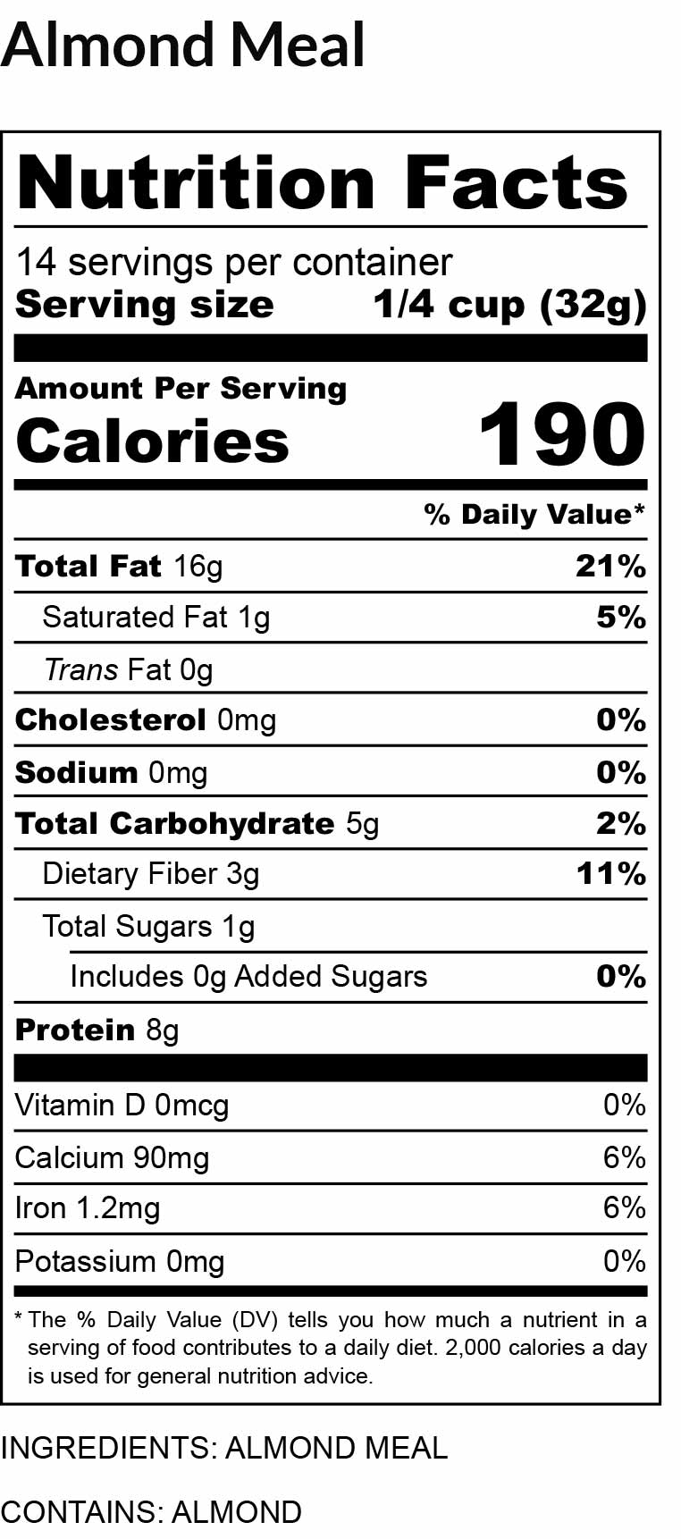 Nutritional facts for Almond Meal
