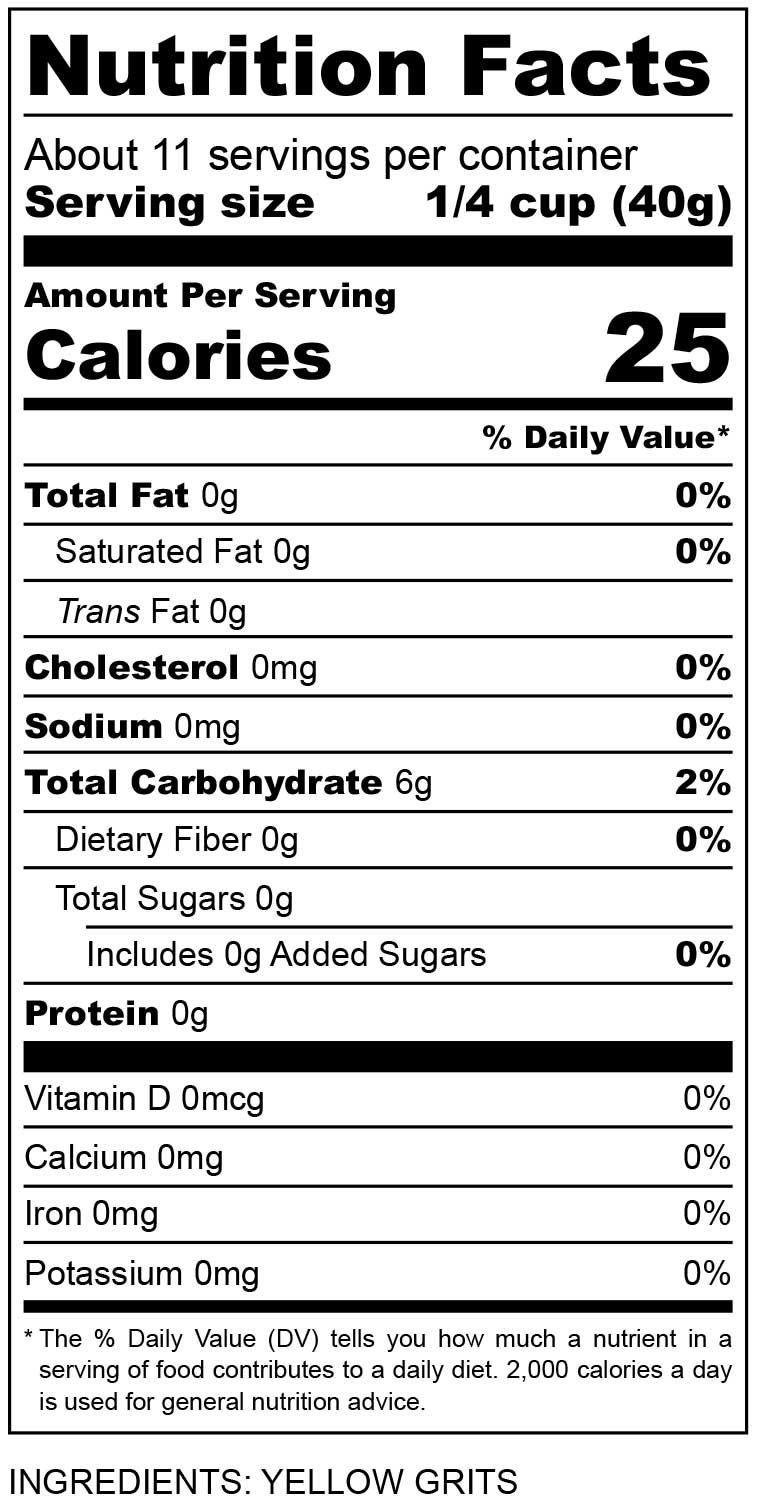 nutritional facts for yellow course grits #16