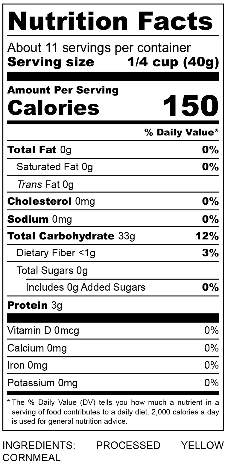 nutritional facts for yellow arepa flour (precooked yellow corn flour)