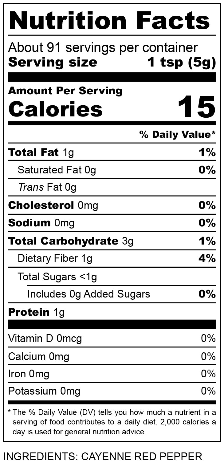 nutritional facts for Cayenne Pepper powder