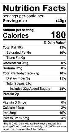 nutritional facts for Dairy Free Chocolate Chips