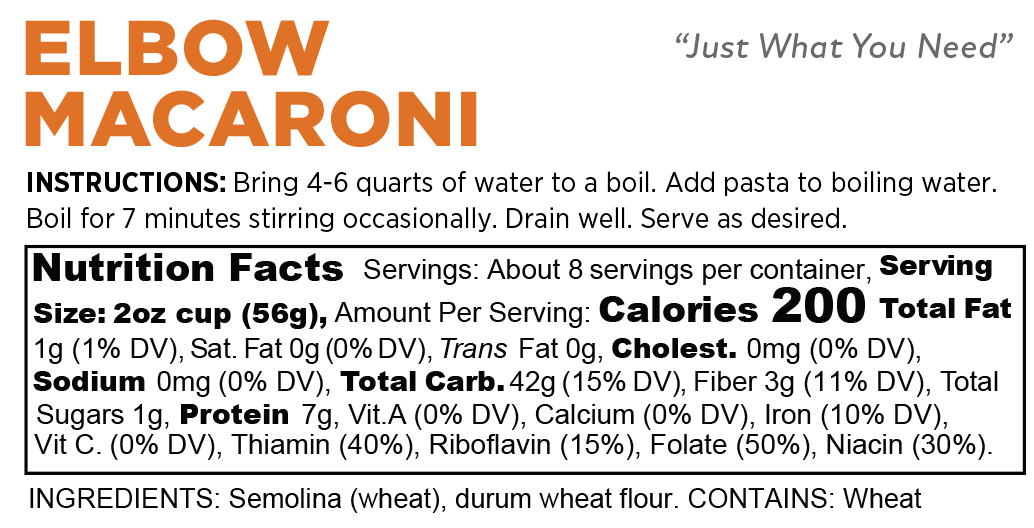 nutritional facts for elbow macaroni