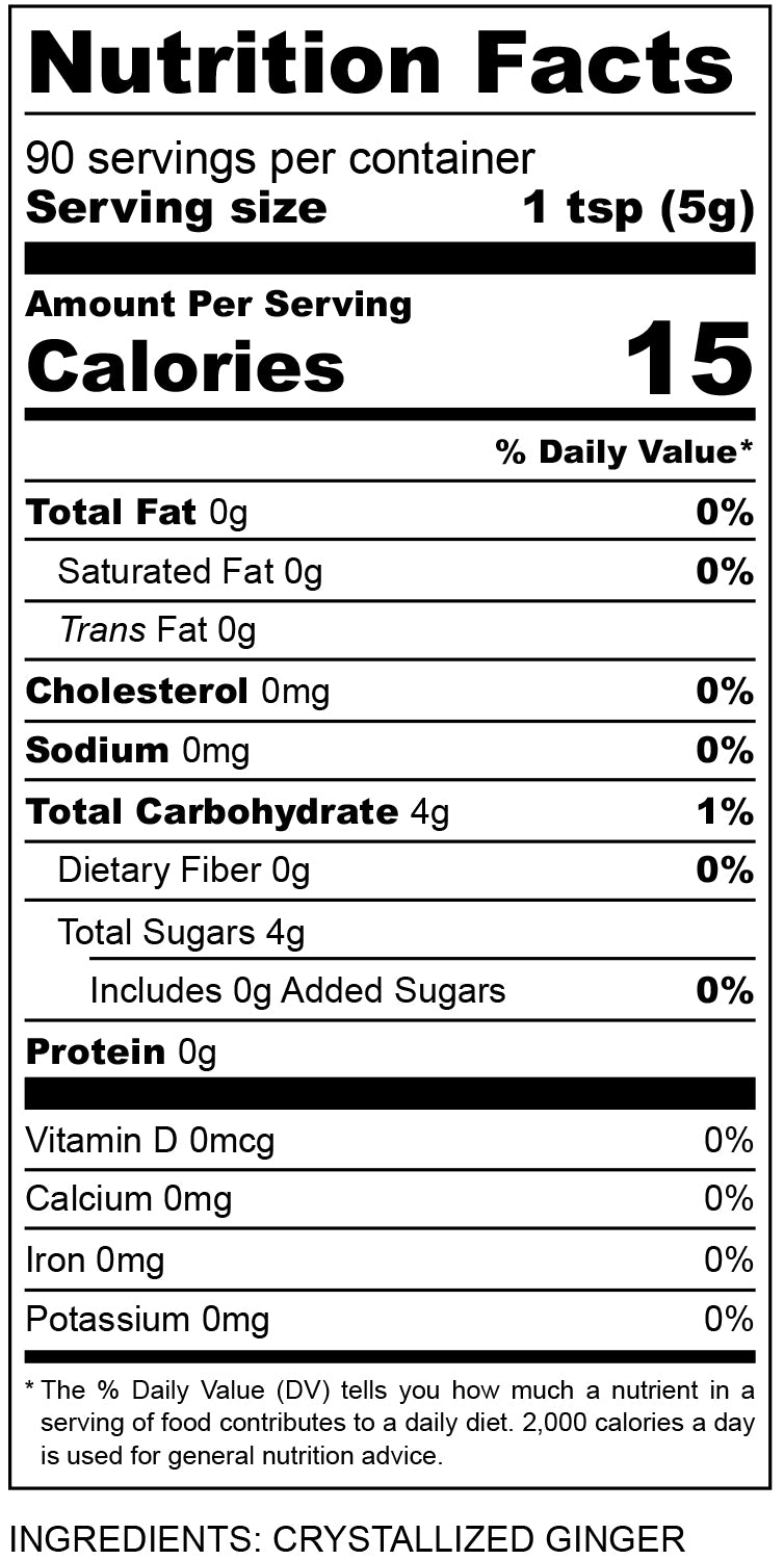 nutritional facts for Crystalized Ginger Pieces