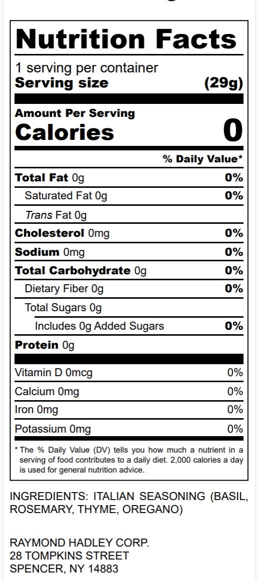 Nutrition facts for Italian Seasoning