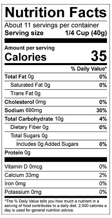 Nutritional Facts for non-GMO baking powder