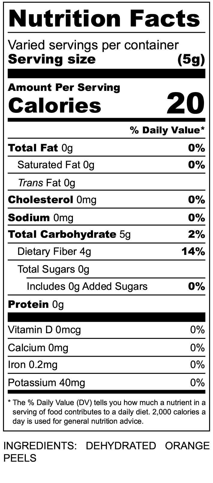 nutritional facts for Orange Peel Granules