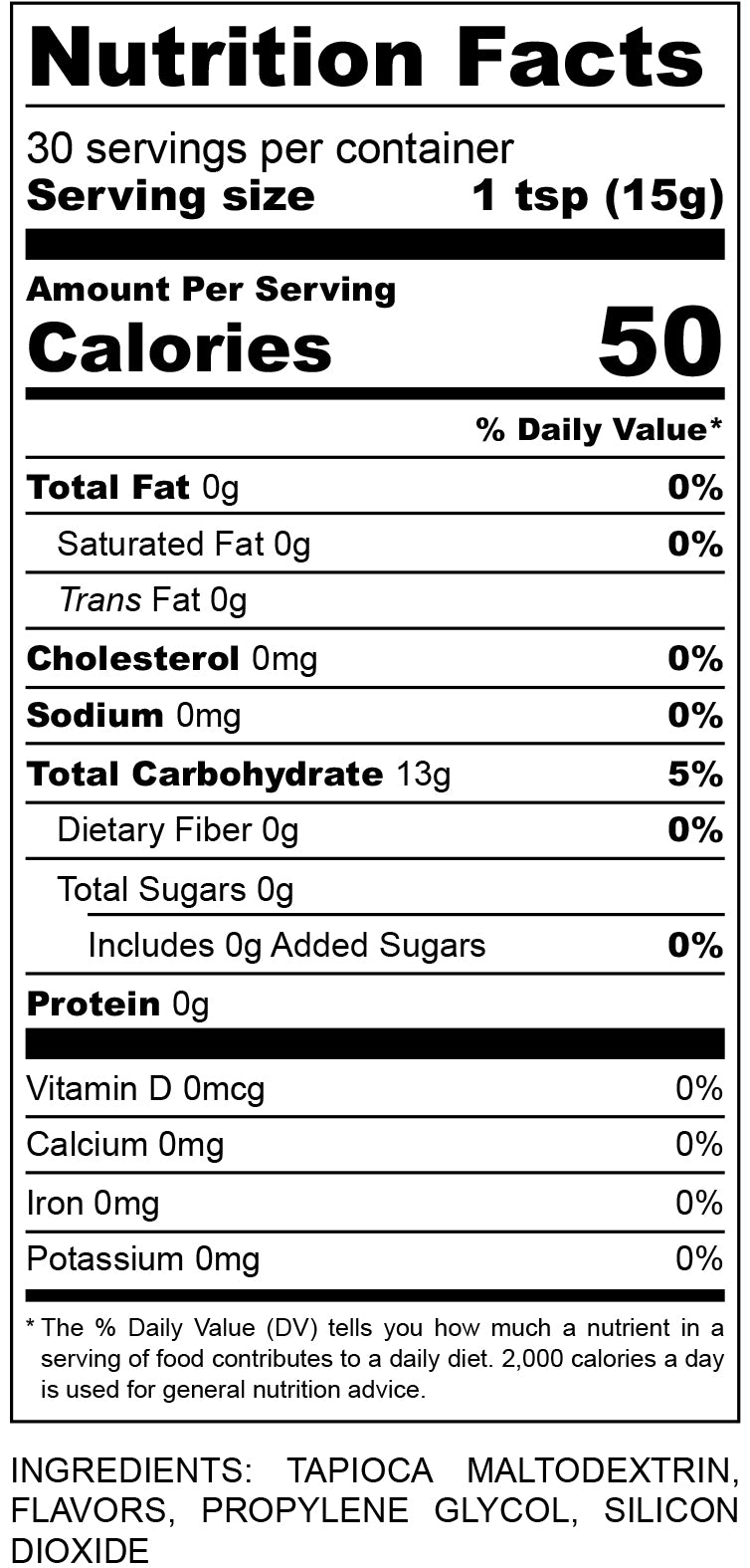 nutritional facts for Organic Pumpkin Pie Flavoring