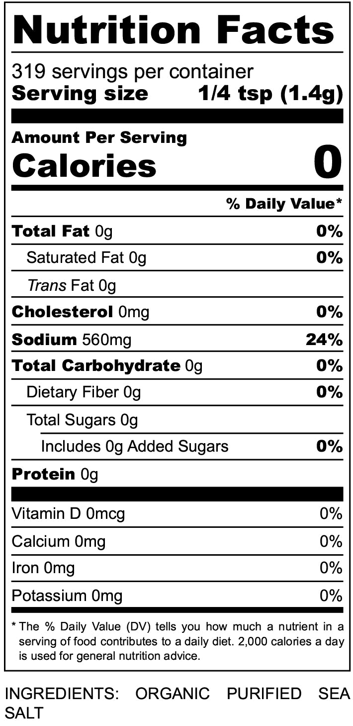 Nutritional Facts for Sea Salt
