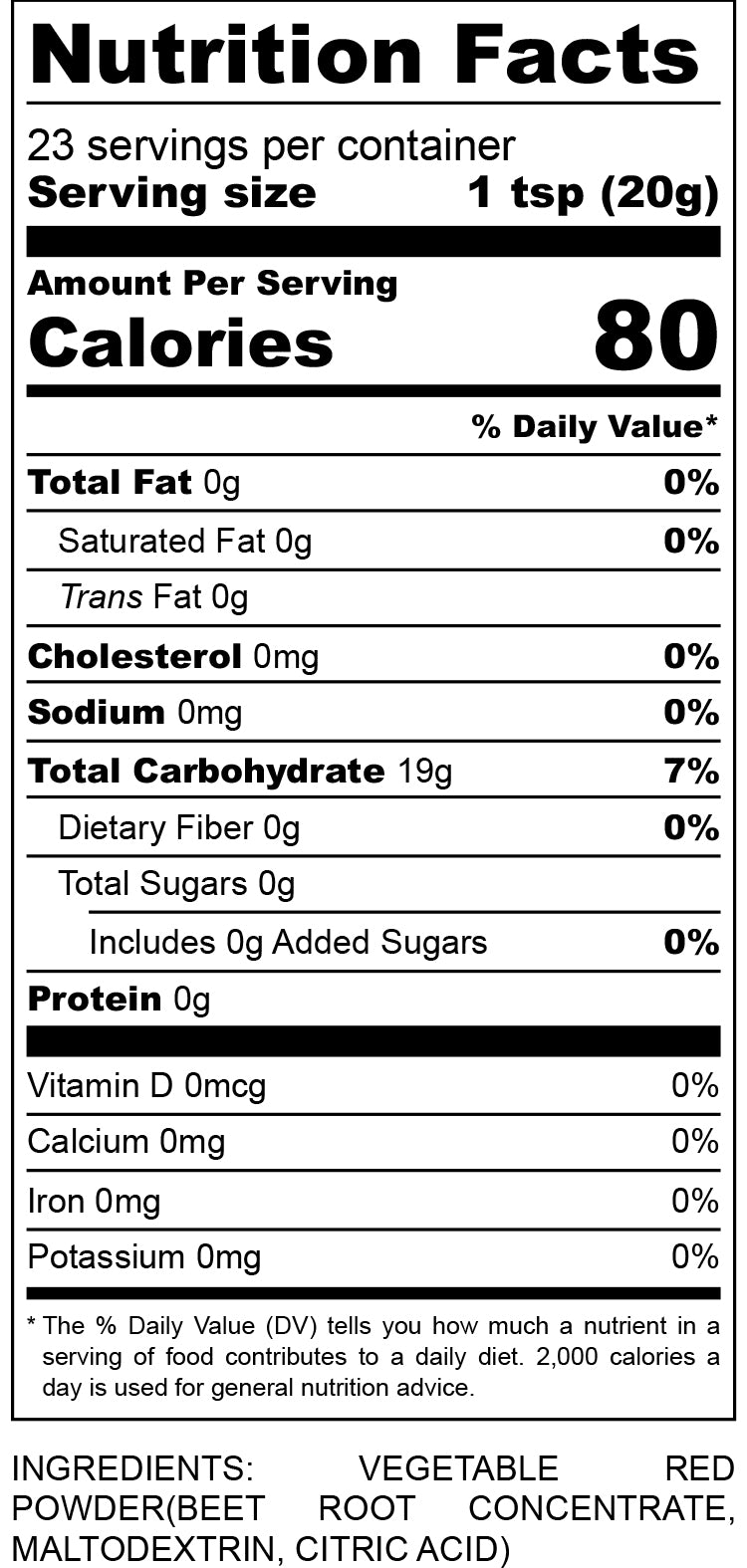 nutritional facts for Red Vegetable Powder
