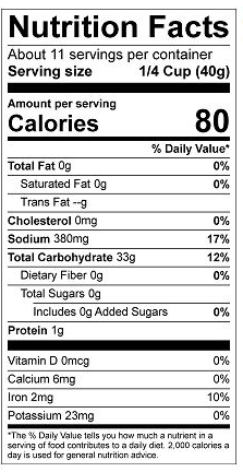 nutritional facts for Xanthan Gum (200 mesh)