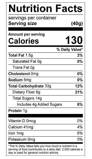 nutritional facts for natural blueberry powder