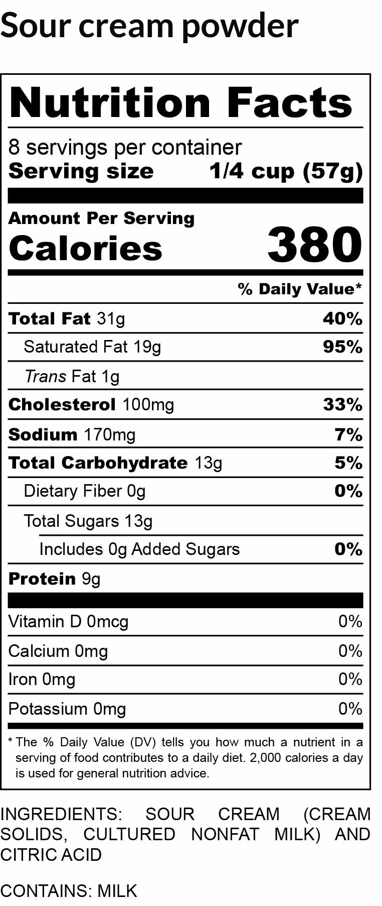 nutritional facts for Sour Cream Powder 