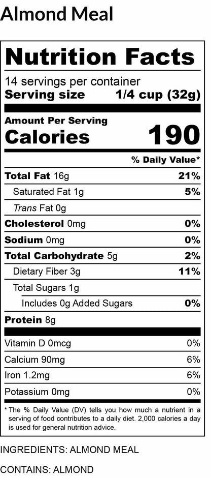 Nutritional facts for Almond Meal 