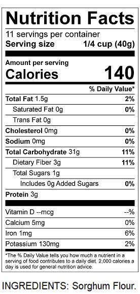 Nutritional Facts for Gluten Free Sorghum Flour 