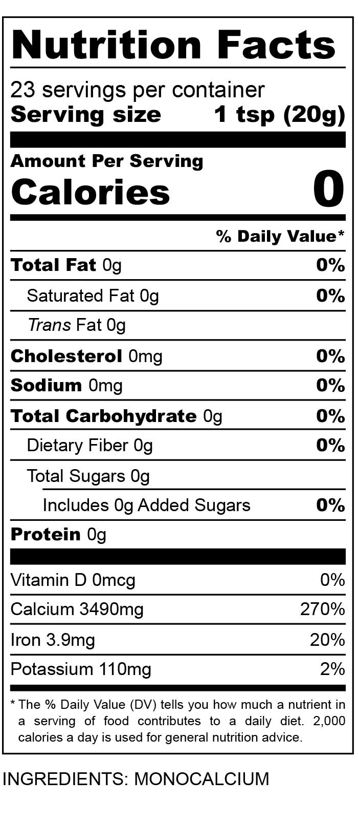 nutritional facts for Monocalcium Phosphate Anhydrous (V90)