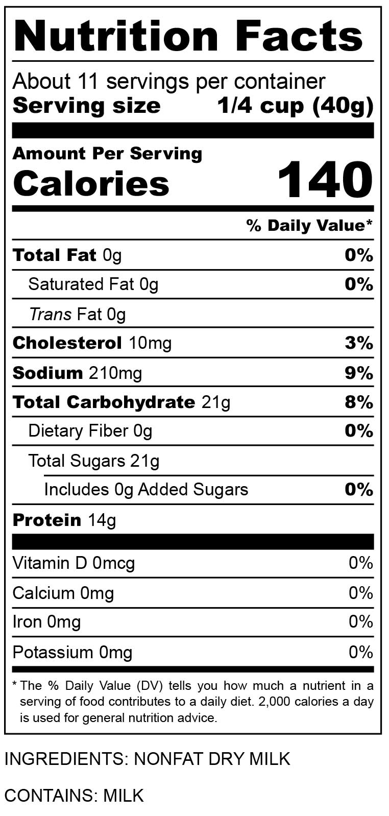 nutritional facts for Non-Fat Dry Milk Powder 