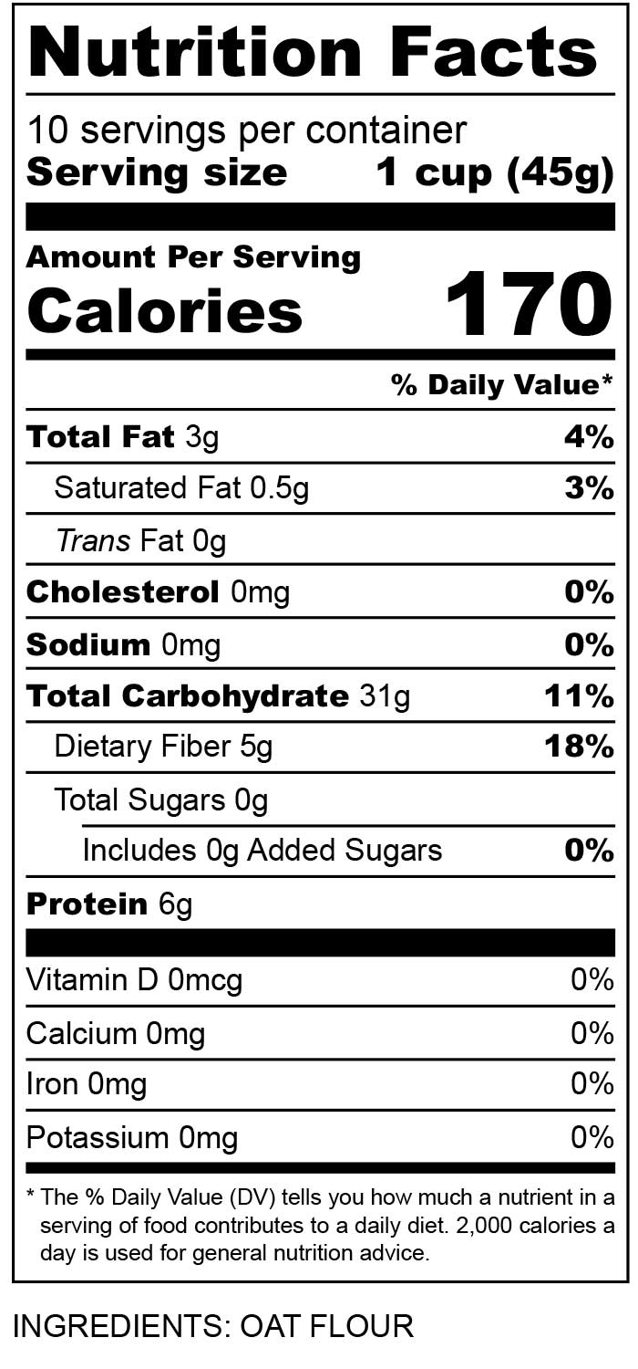 nutritional facts for Organic Oat Flour