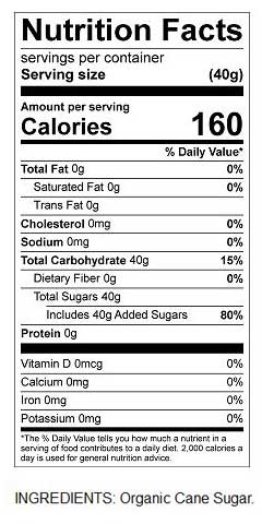 nutritional facts for Organic Cane Sugar