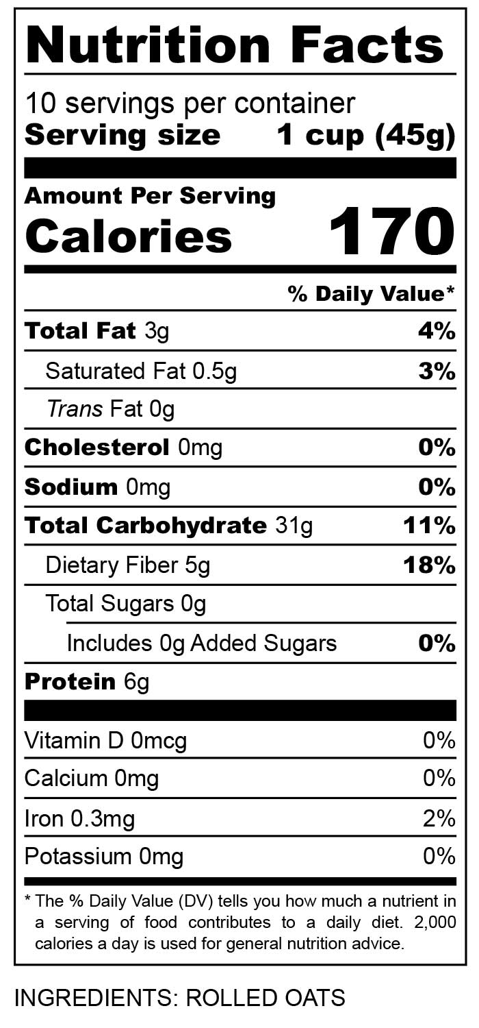 nutritional facts for Regular Rolled Oats 