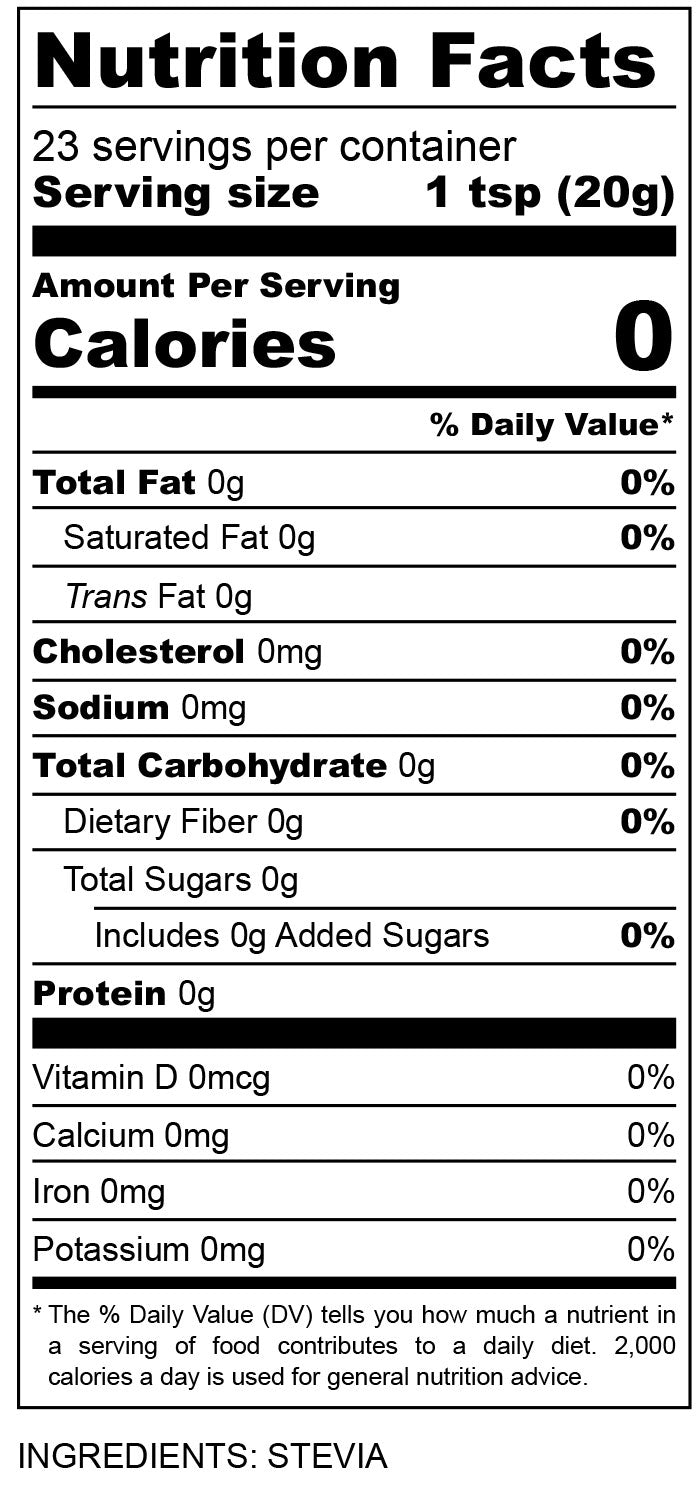 nutritional facts for Stevia 