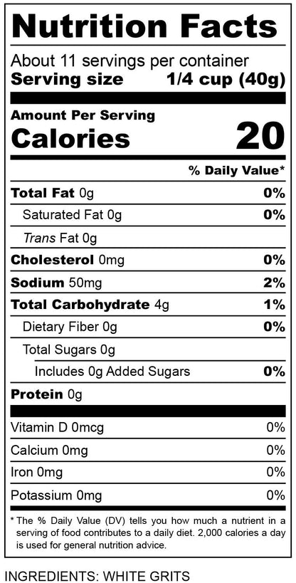 nutritional facts for white snacking grits 