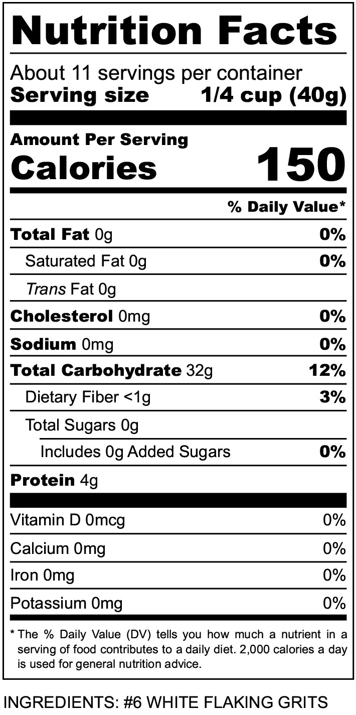 Nutritional Facts for White Flaking Grits