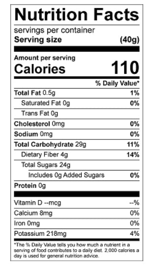 nutritional facts for Chewy Apple Pieces 
