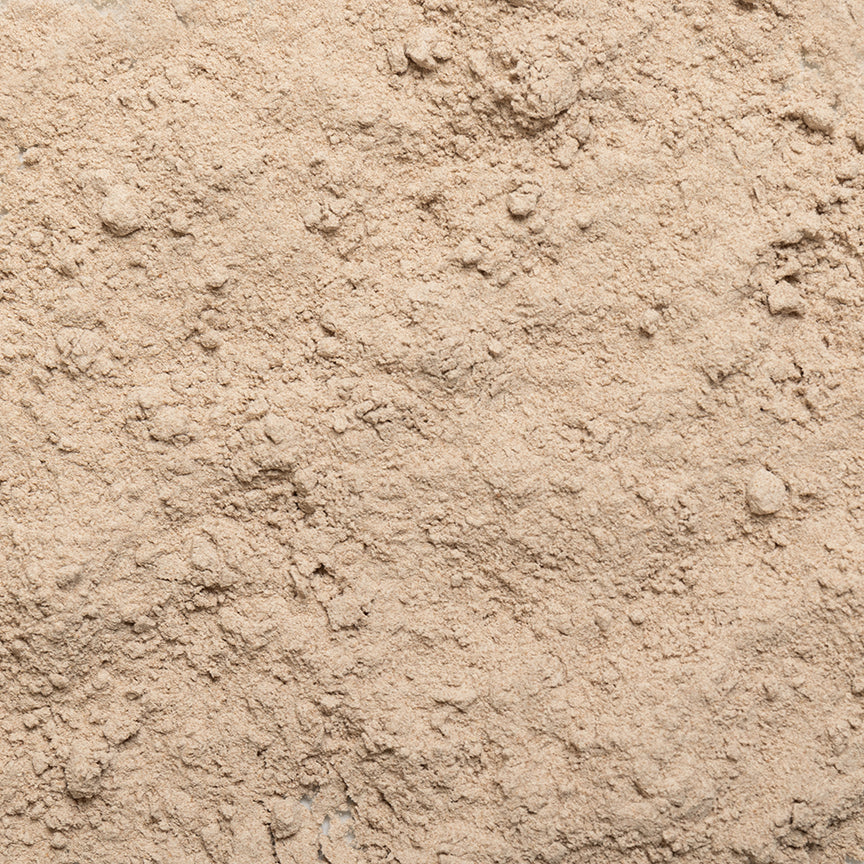 loose product photo of gluten free brown teff flour showing texture