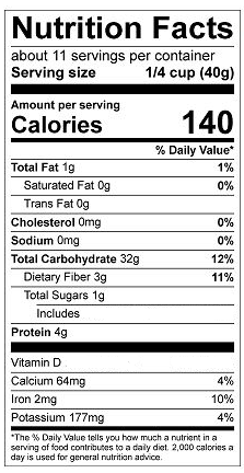 nutritional facts for brown teff flour 