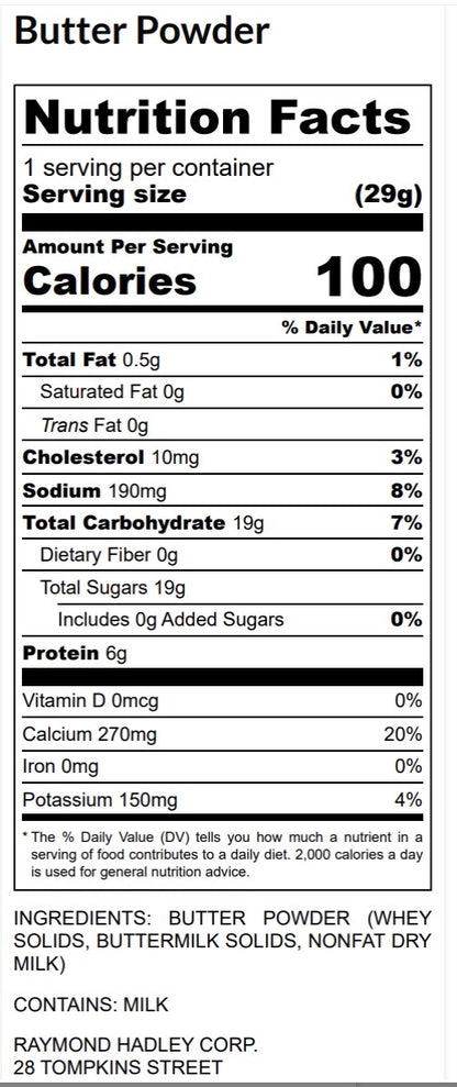 Nutrition facts for butter powder 