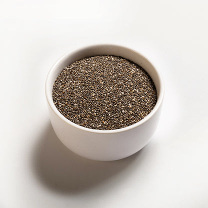 A bowl filled with Organic Chia Seeds from RHBULK 