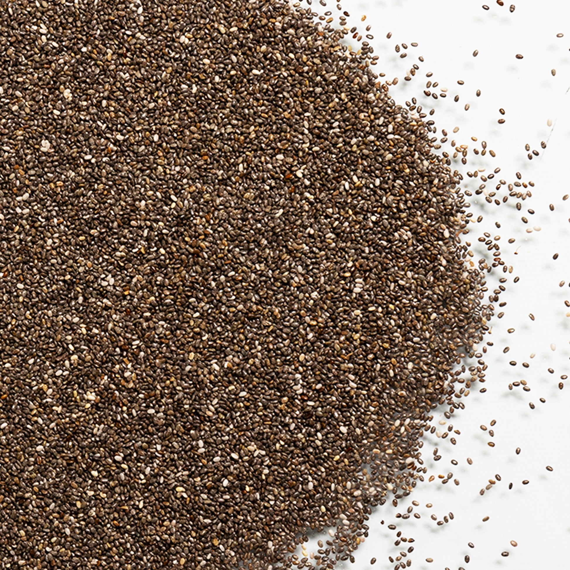 magnified loose product photo of Organic Chia Seeds showing texture 