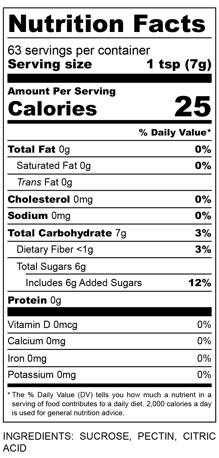 nutritional facts for Citrus Pectin Mix 