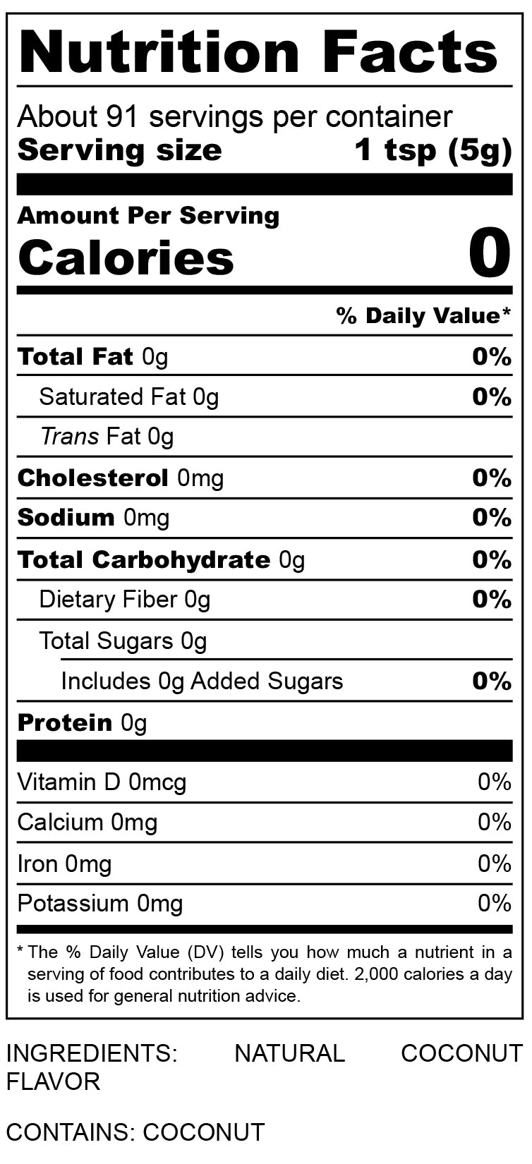 nutritional facts for coconut flavor 