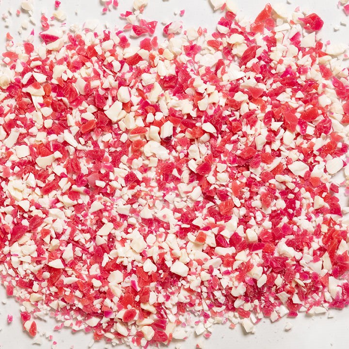 loose product photo of crushed peppermint candy showing color and texture 