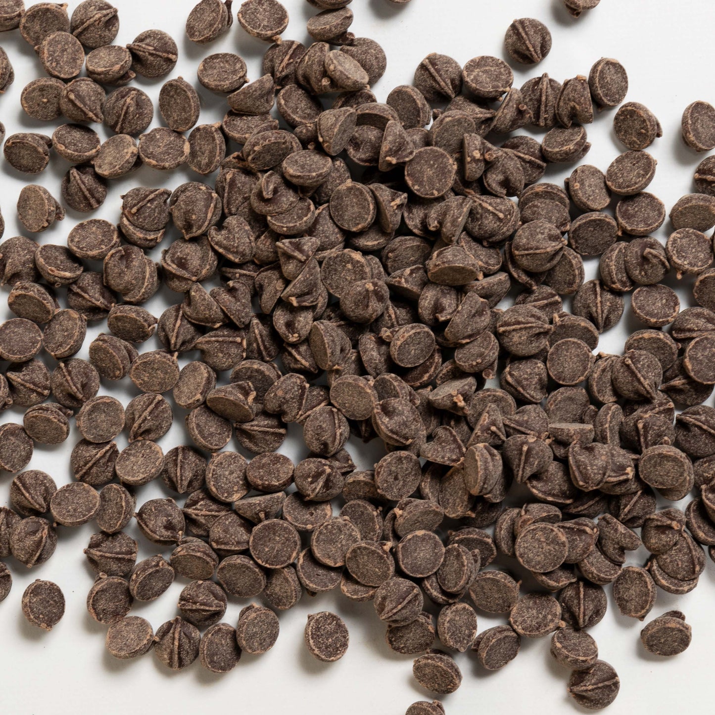 loose product photo of dairy free chocolate chips showing shape 