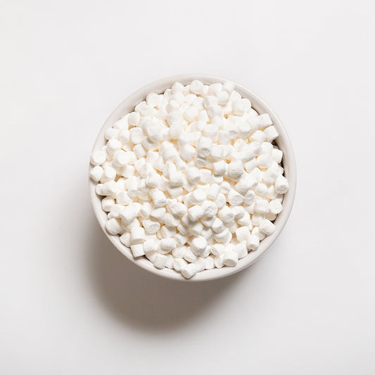A bowl filled with dehydrated mini marshmallows from RHBULK 
