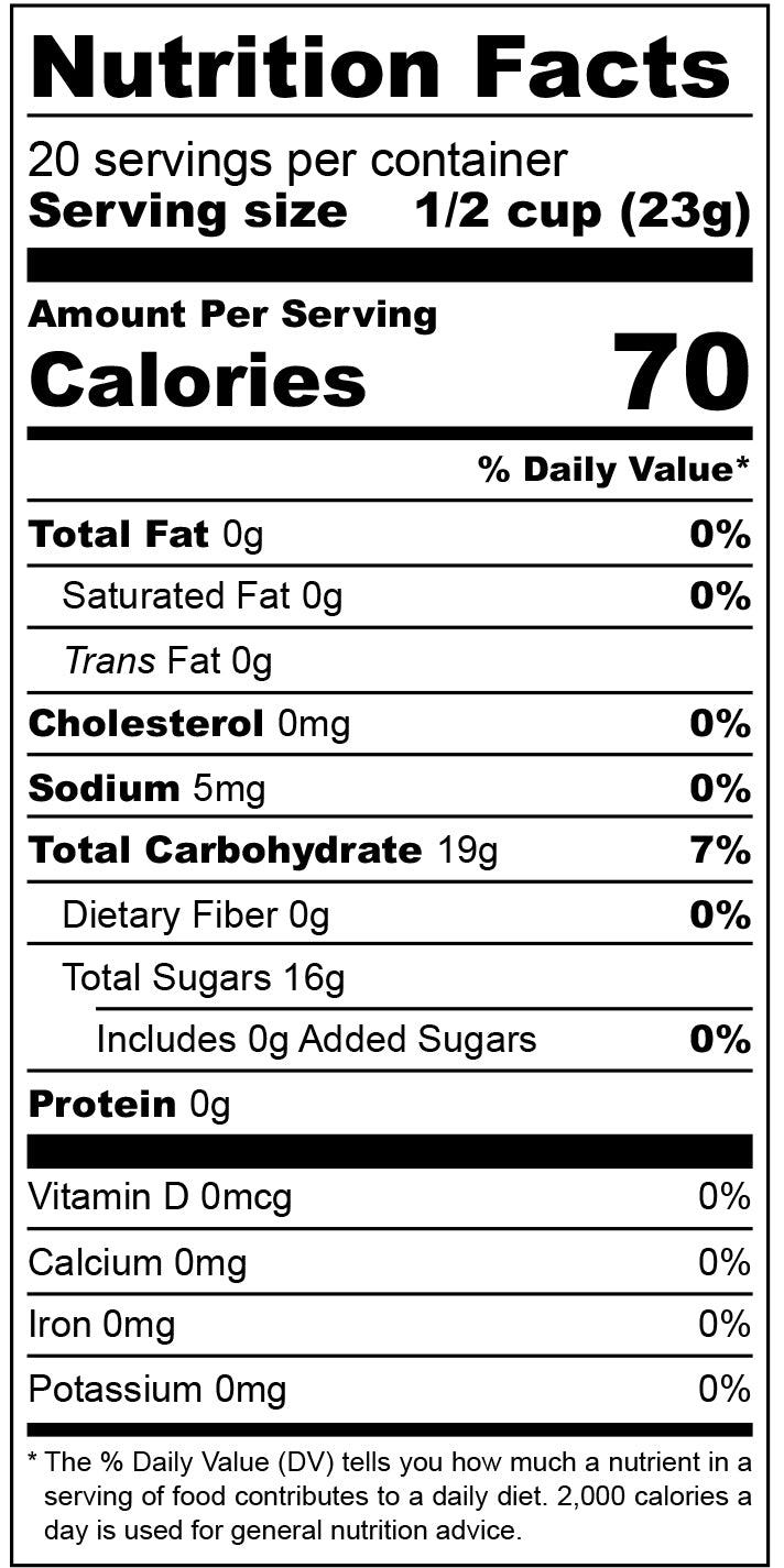 nutritional facts for Dehydrated Mini Marshmallows 