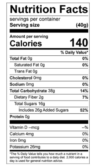 nutritional facts for Julienne cut sweetened dried cranberries 