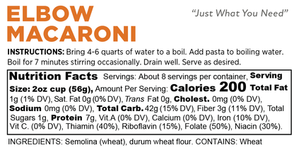 nutritional facts for elbow macaroni