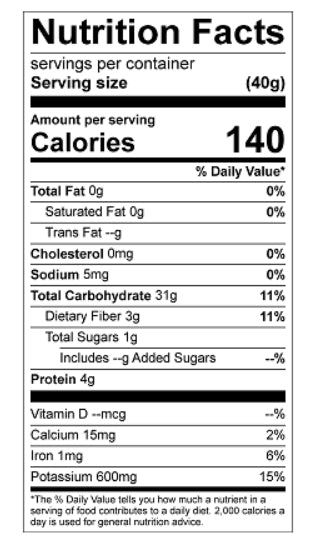 nutritional facts for Fine Potato Flour