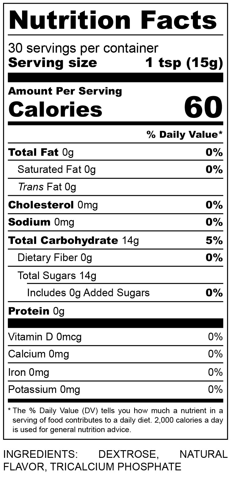 nutritional facts for Ginger flavor powder