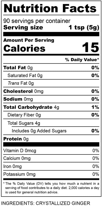 nutritional facts for Crystalized Ginger Pieces 