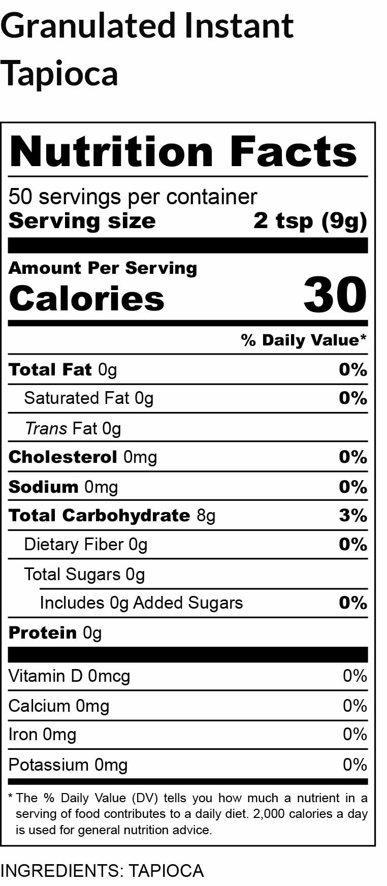 nutritional facts for quick cooking pearl tapioca 