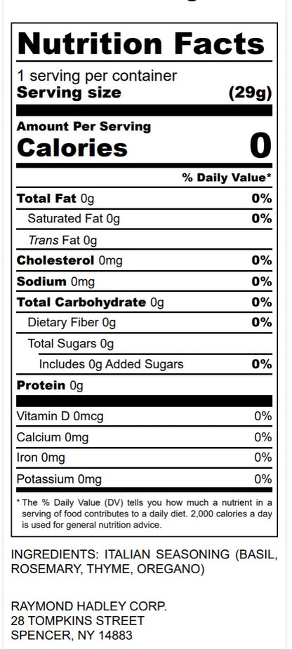 Nutrition facts for Italian Seasoning 