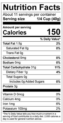Nutritional facts for Long Grain Brown Rice Flour 