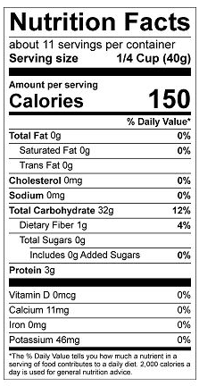 Nutritional facts for Long Grain White Rice Flour 